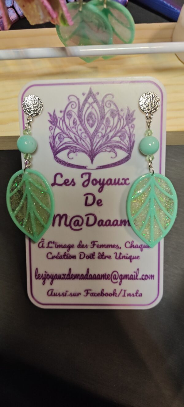 Boucles d'oreilles feuilles vertes /Les Joyaux De M@Daaame