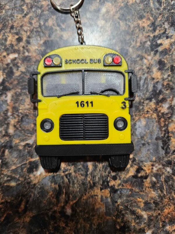 Personalized 3D-Printed School Bus Keychain