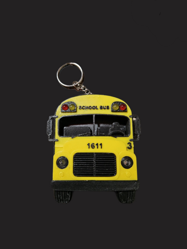 Illuminated 3D-Printed School Bus Keychain with functional lights