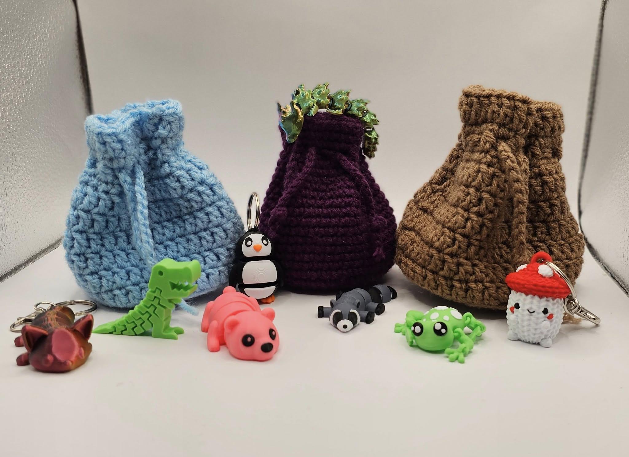 Mystery Toy Figure/Keychain Bag - 5 items for $10 (With Handmade Crochet Pouch)