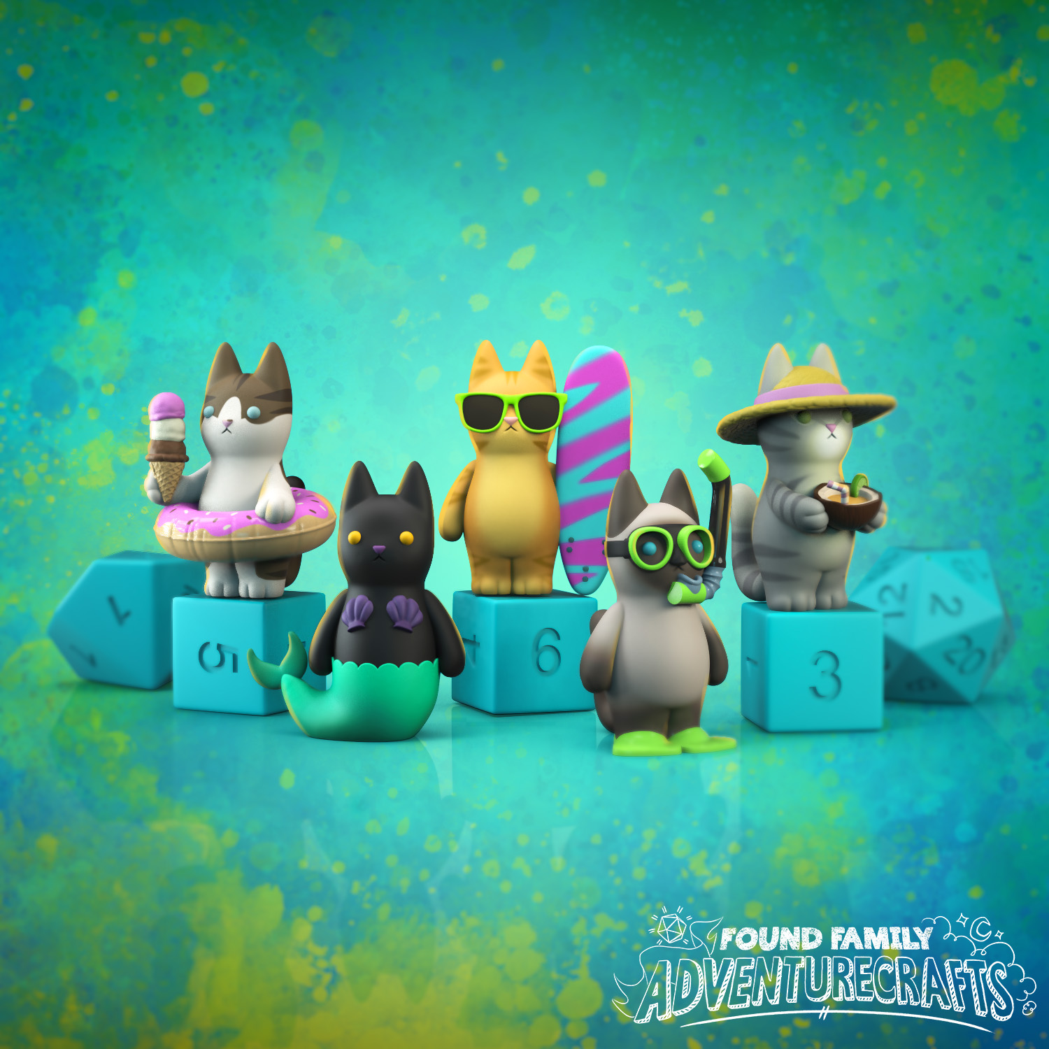 Tropical Kitties | Female/Male | NPC | Mermaid | Surfer| Snorkel | Tabaxi | Found Family Adventurecraft | Tabletop miniatures | D&D | 5e- - Image 9