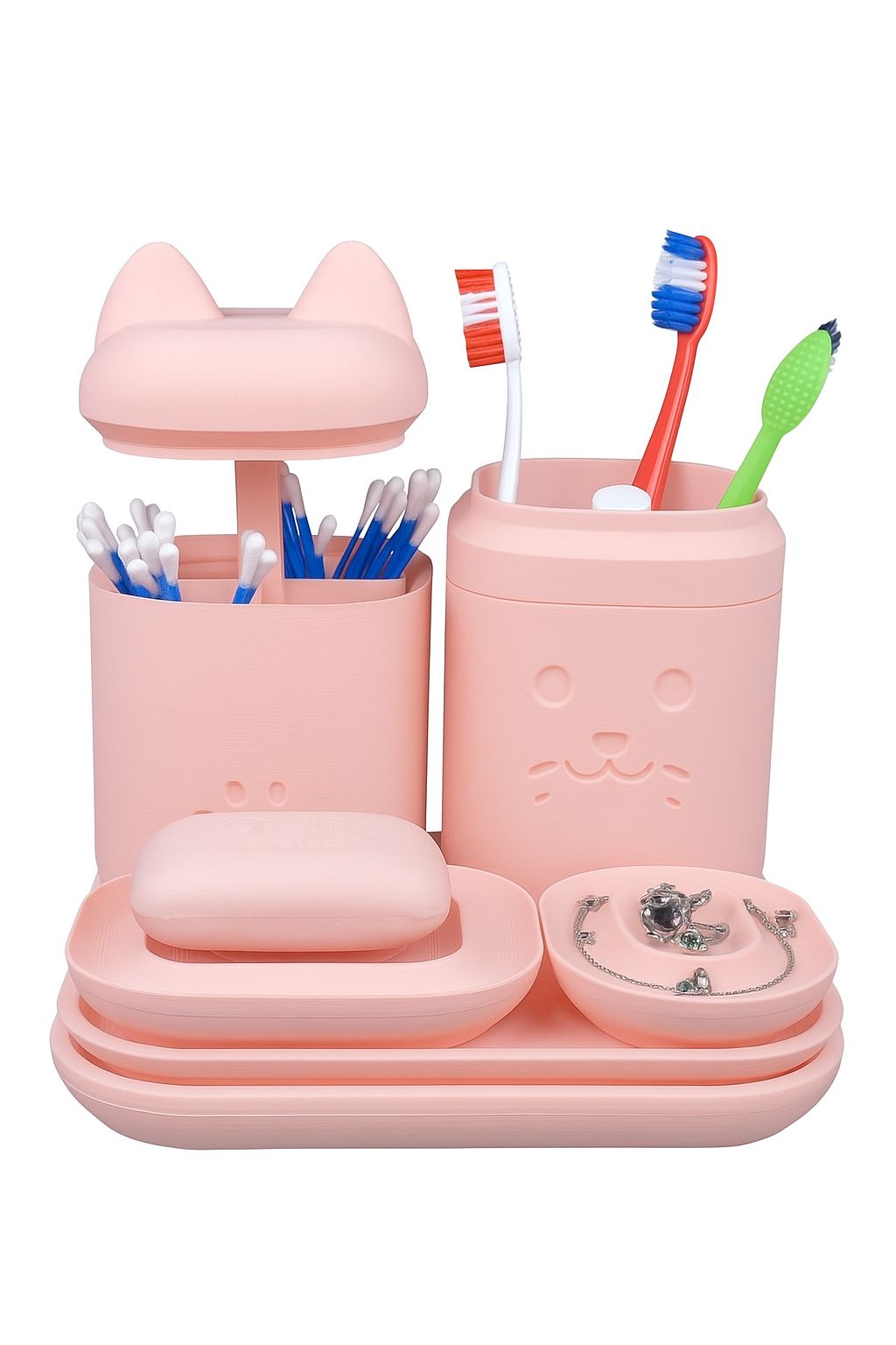 Kit Organizador - Banheiro , Penteadeira ou Escritório - 7 peças Rosa Kitty - Image 7