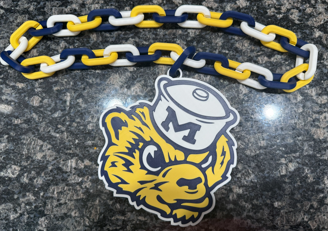 Michigan Wolverines Oversized Hype Chain Charm and Necklace