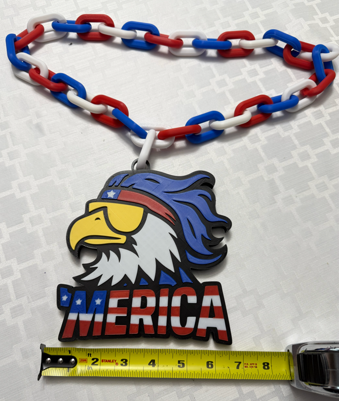 Merica Patriotic Oversized Hype Chain Charm and Necklace