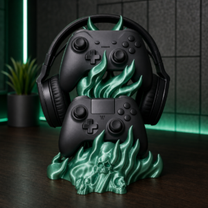 Suporte Gamer Chamas Verdes para Controles e Headset
