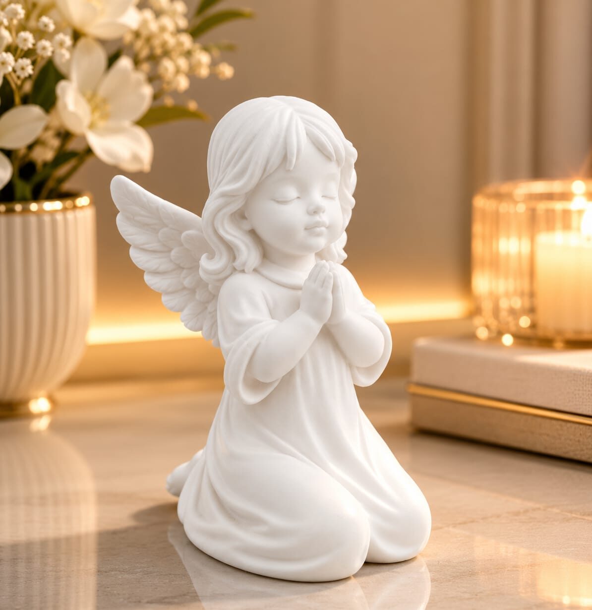Estatueta Anjo Ajoelhado Rezando Em 3d