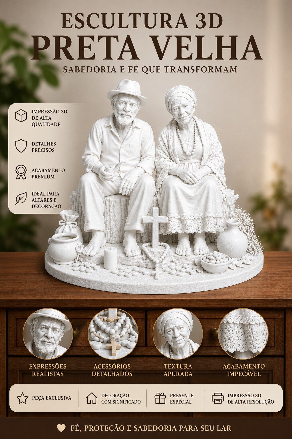 CASAL DE PRETOS VELHOS 15 CM - MONOCOR - MODELAGEM EXCLUSIVA DONA7BR