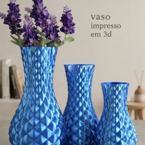 KIT 3 VASOS DIAMONT AZUL SILK Vaso Decorativo Geométrico Diamond BRANCO - Impressão 3D Premium