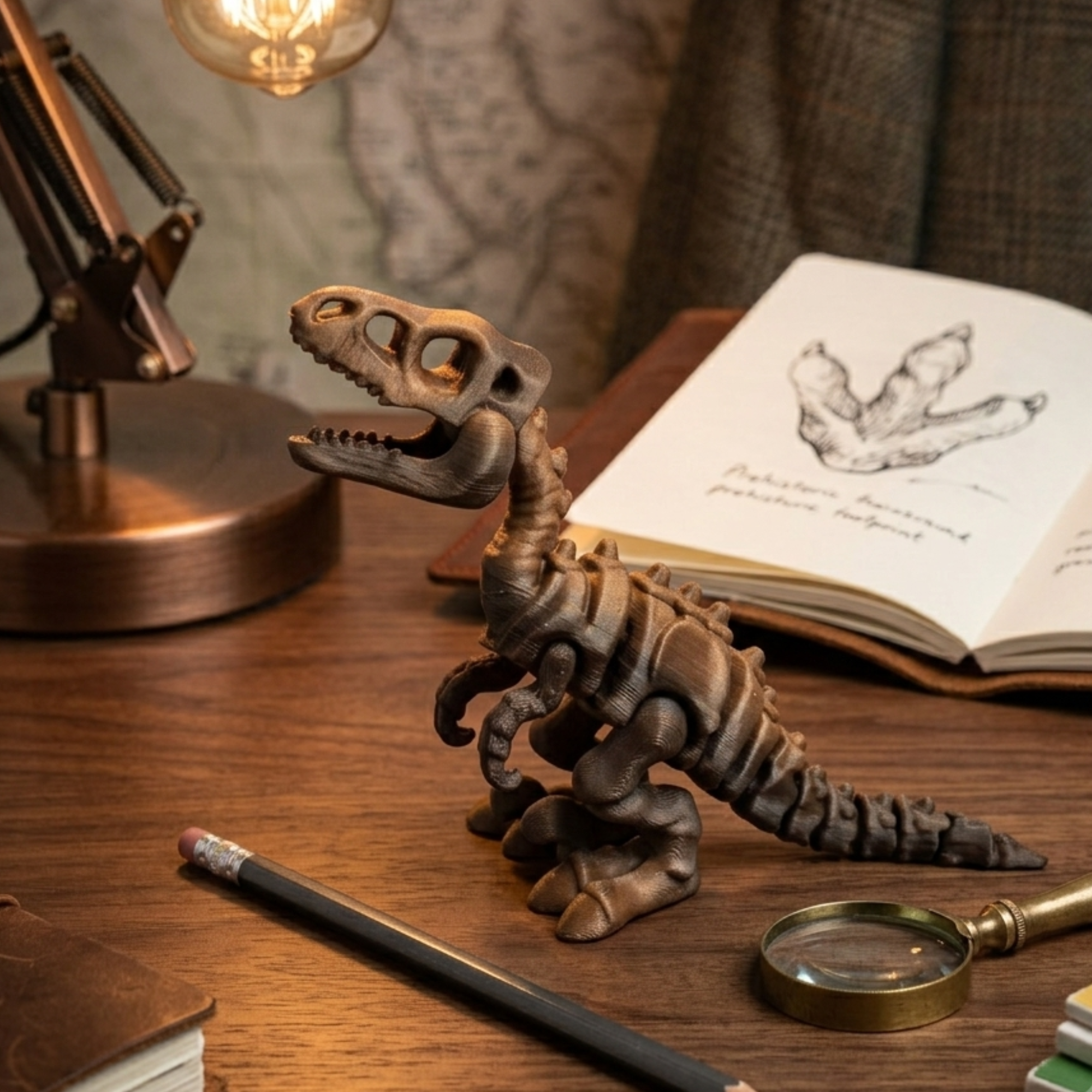 Skeleton Velociraptor Bronze Brown