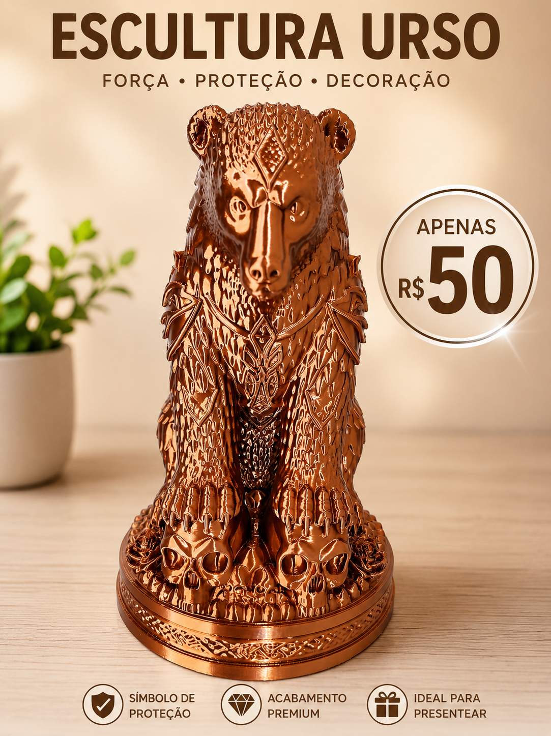 Escultura Decorativa Urso Viking – Impressão 3D Premium