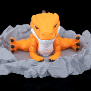 3D Printed Hatching Baby Dinosaur Toy | Tiny T-Rex Fidget Figurine with Rocky Nest Display Base