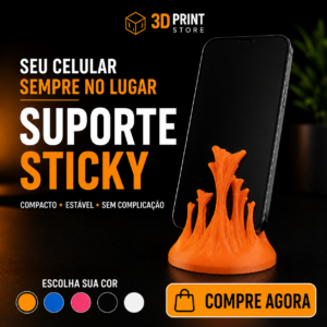 Suporte de celular Sticky laranja impresso em 3D