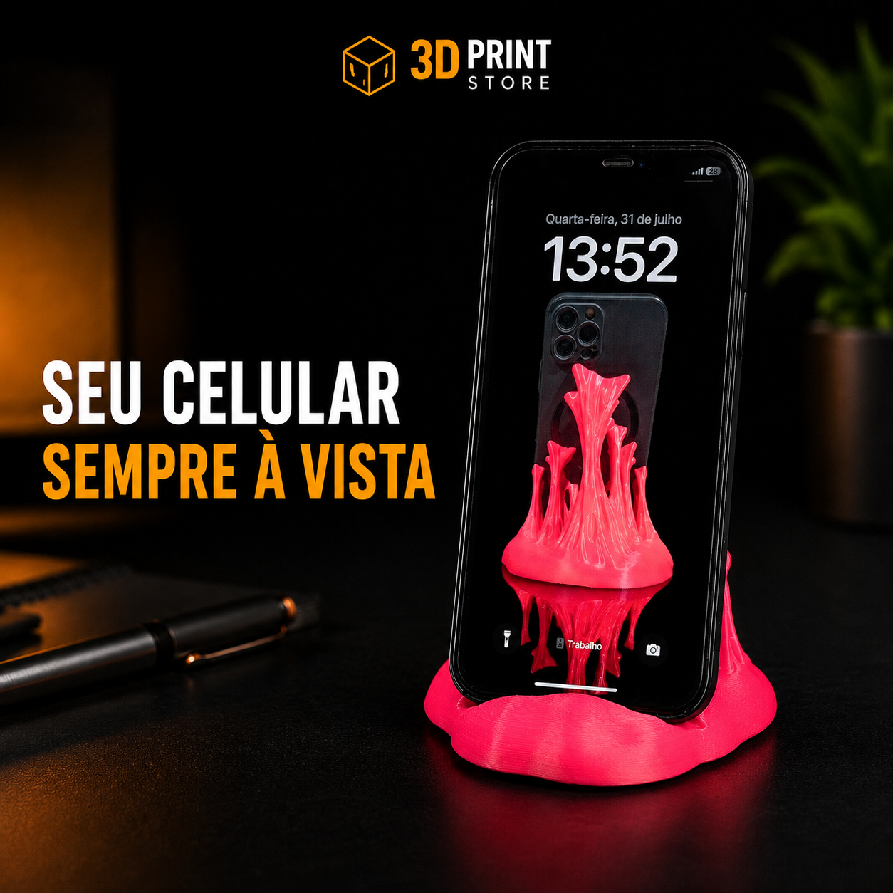 Suporte de celular Sticky rosa impresso em 3D