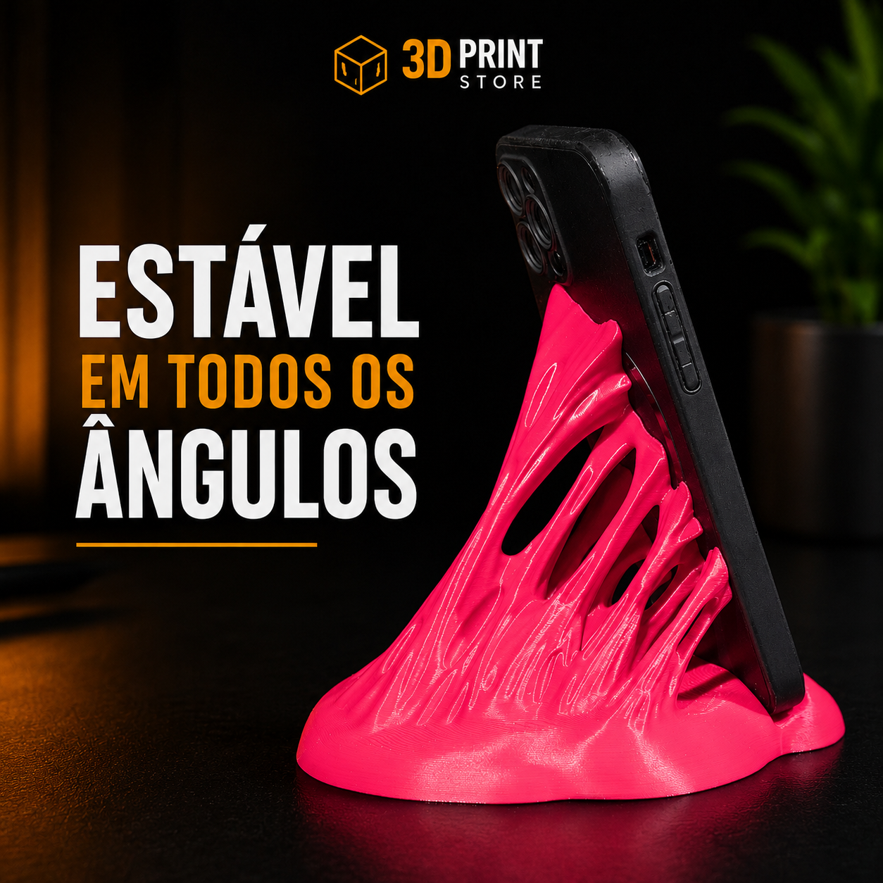 Suporte de celular Sticky rosa impresso em 3D