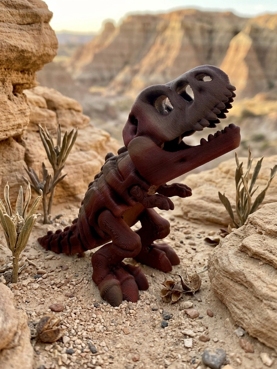 3D Printed Skeleton T-Rex Figurine | Articulated Dinosaur Fossil Desk Toy | High-Quality Gradient Tigerwood PLA Display | Prehistoric Aesthetic Gift