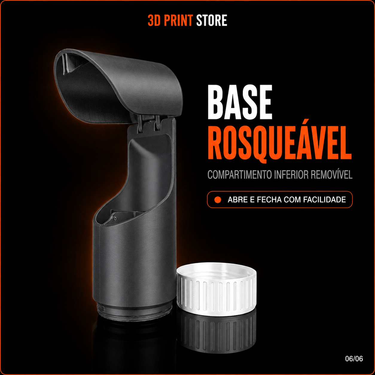 Suporte Curve Caddy preto e branco para headset, com porta-objetos integrado, produzido em impressão 3D.