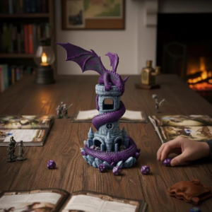 Hand Painted Dragon Dice Tower, Fantasy Roller for Tabletop Games