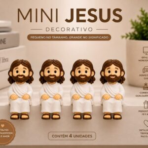 Kit com 4 Mini Jesus Decorativo para Mesa Monitor Carro Prateleira